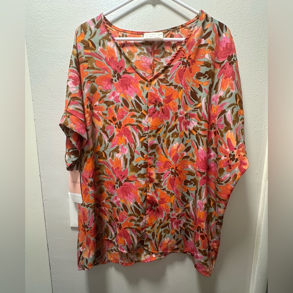 Floral Women's Top - Pink and Orange